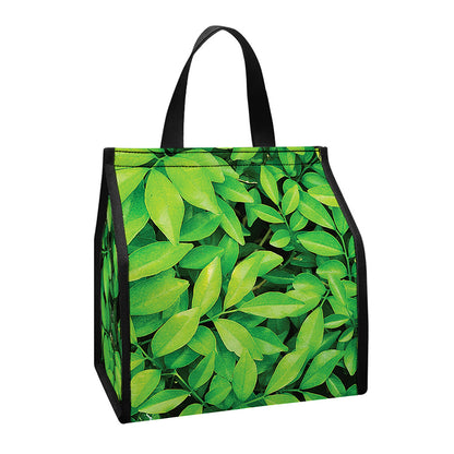 Green Leaf Print Insulated Lunch Tote