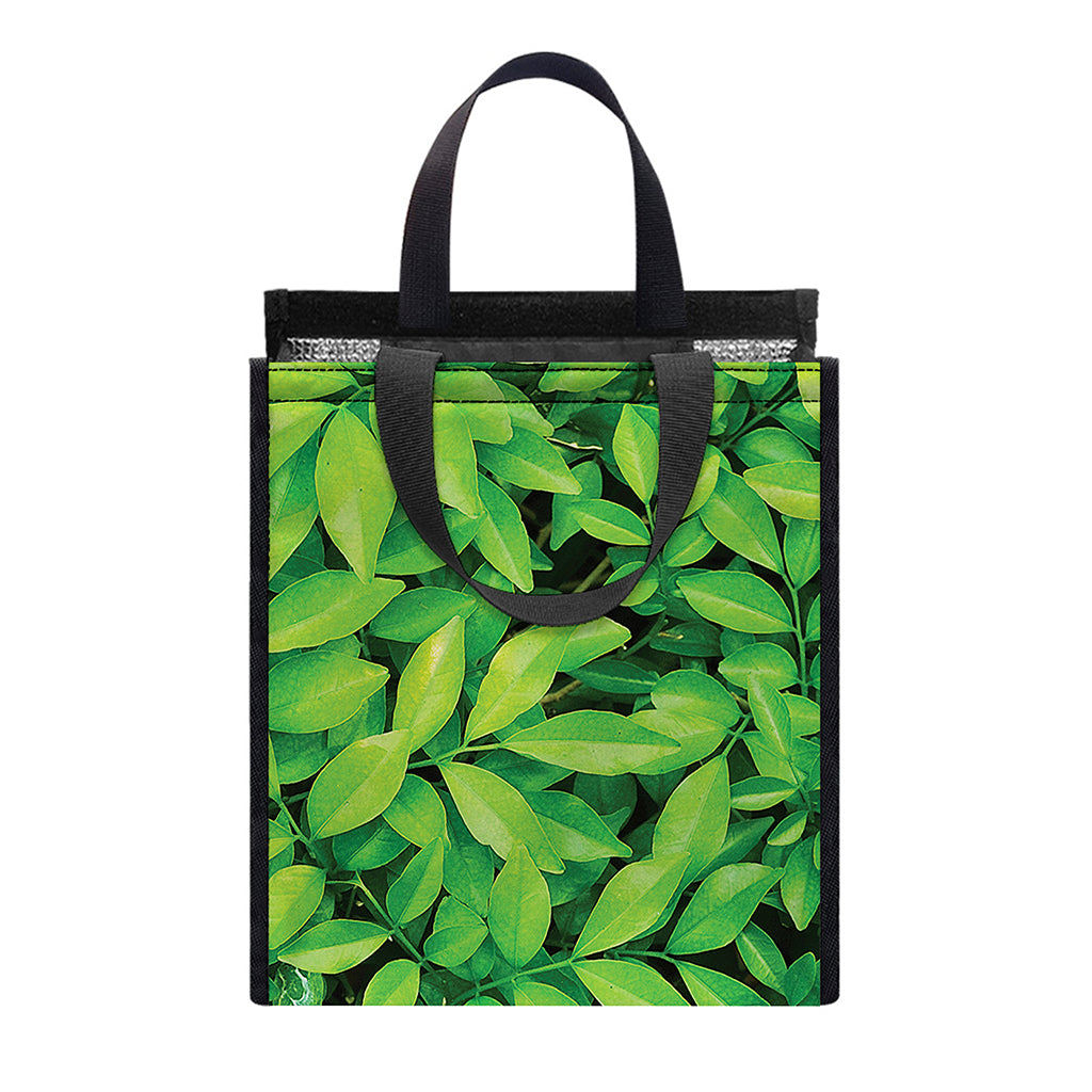Green Leaf Print Insulated Lunch Tote