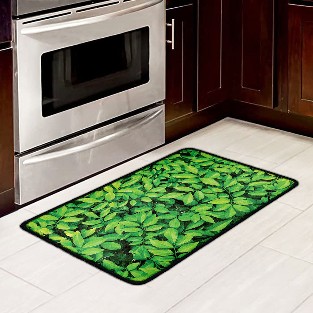 Green Leaf Print Kitchen Mat