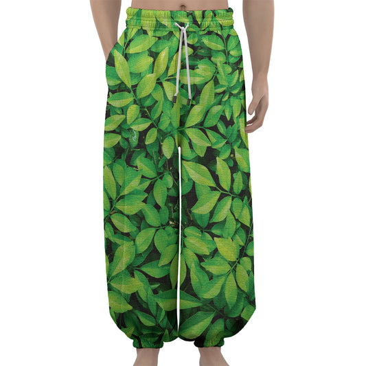Green Leaf Print Lantern Pants