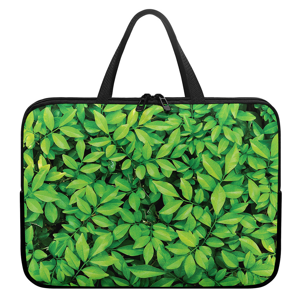 Green Leaf Print Laptop Sleeve With Handle
