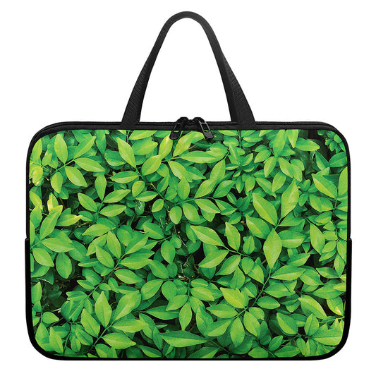 Green Leaf Print Laptop Sleeve With Handle