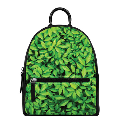Green Leaf Print Leather Backpack