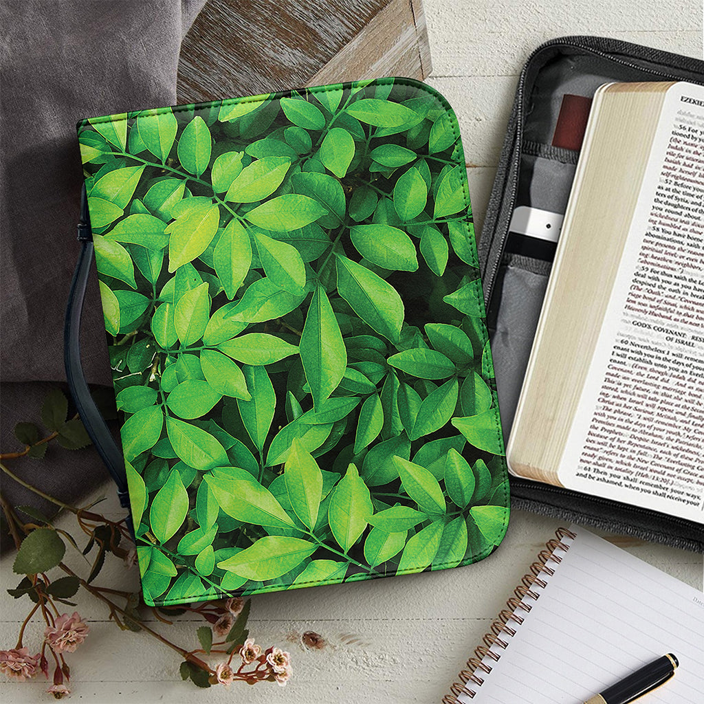 Green Leaf Print Leather Bible Cover