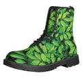 Green Leaf Print Lace-Up Boots