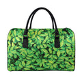 Green Leaf Print Leather Duffel Bag