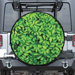 Green Leaf Print Leather Spare Tire Cover