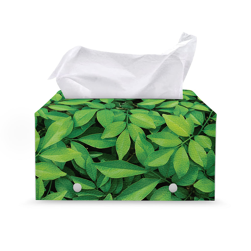Green Leaf Print Leather Tissue Box Cover