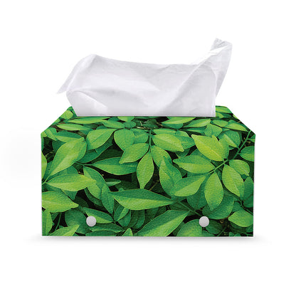 Green Leaf Print Leather Tissue Box Cover