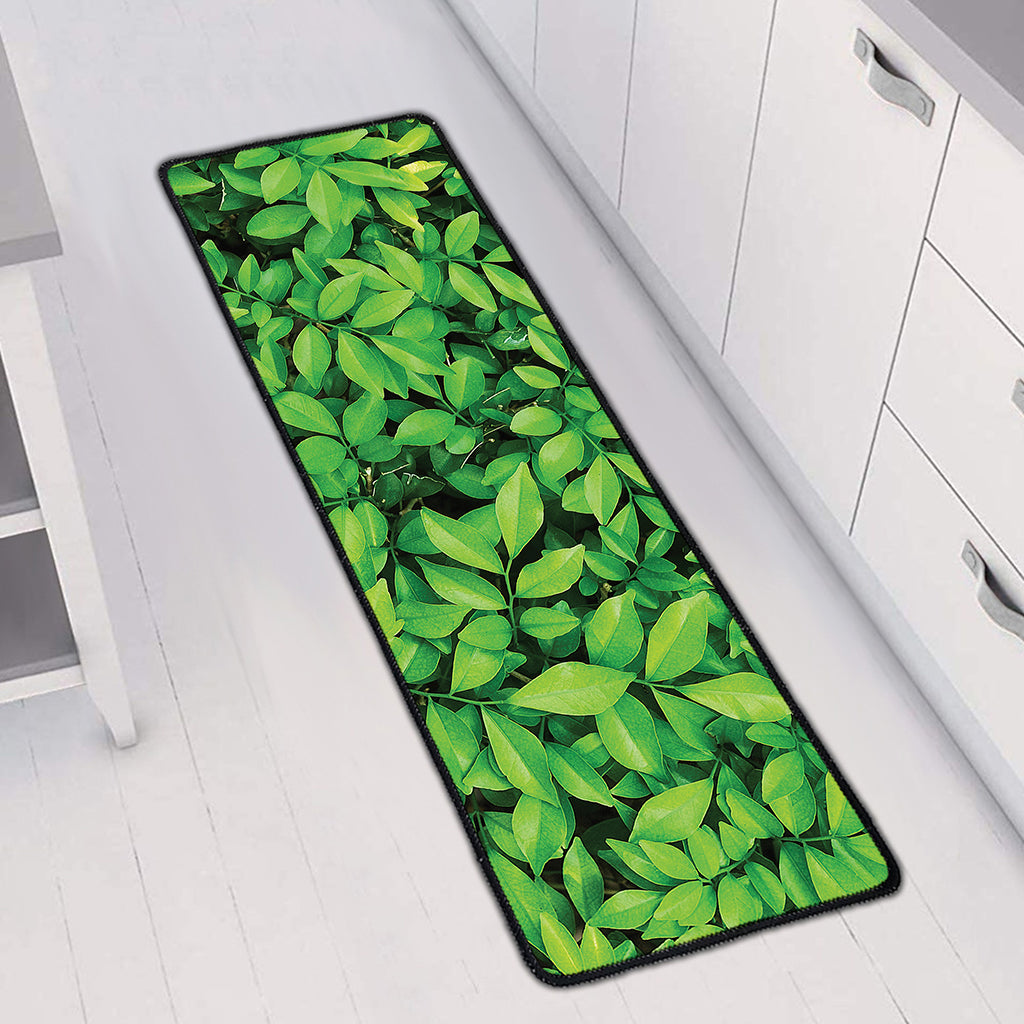 Green Leaf Print Long Kitchen Mat