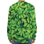 Green Leaf Print Long Sleeve Baseball Jersey