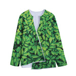 Green Leaf Print Long Sleeve Short Coat