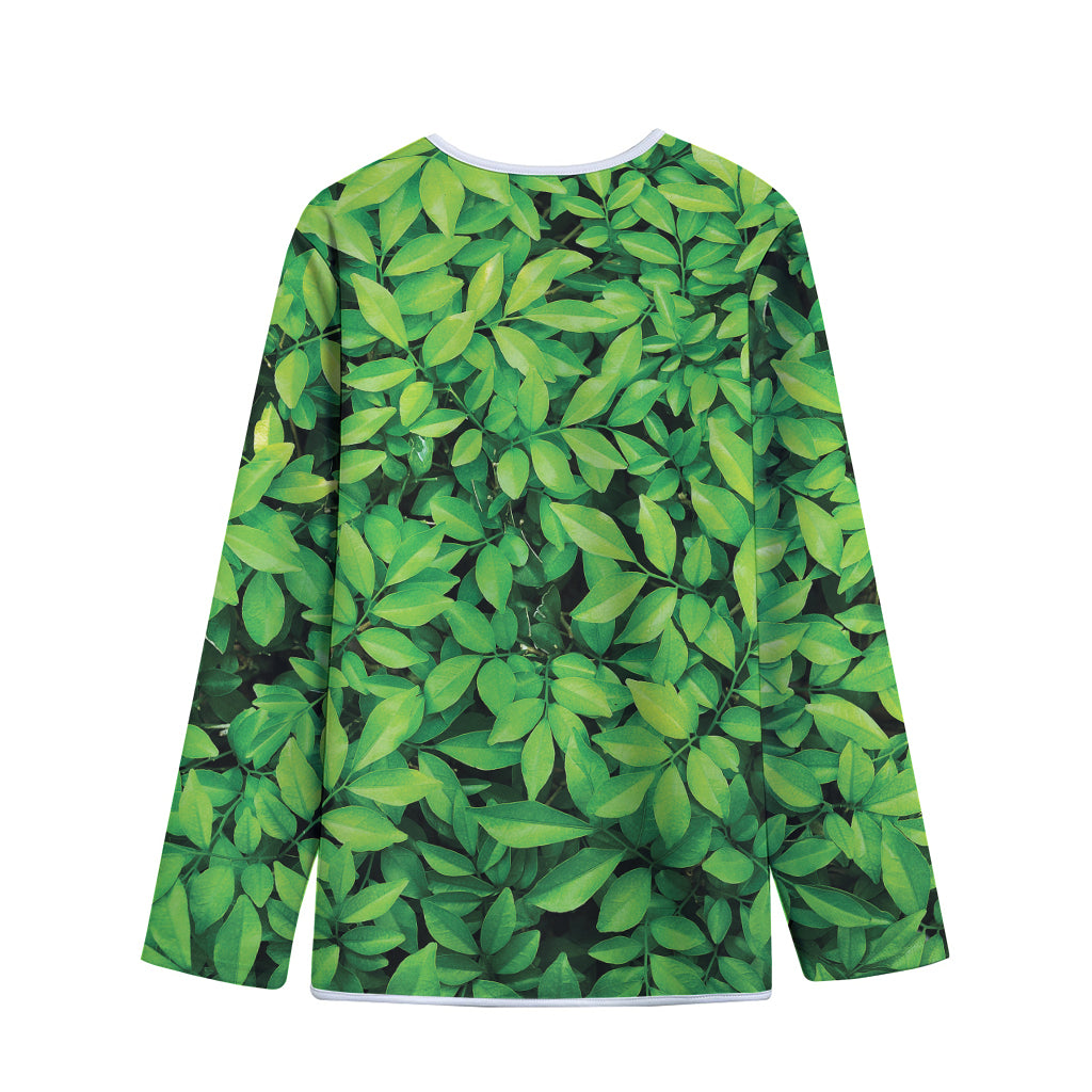 Green Leaf Print Long Sleeve Short Coat