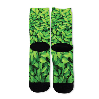 Green Leaf Print Long Socks