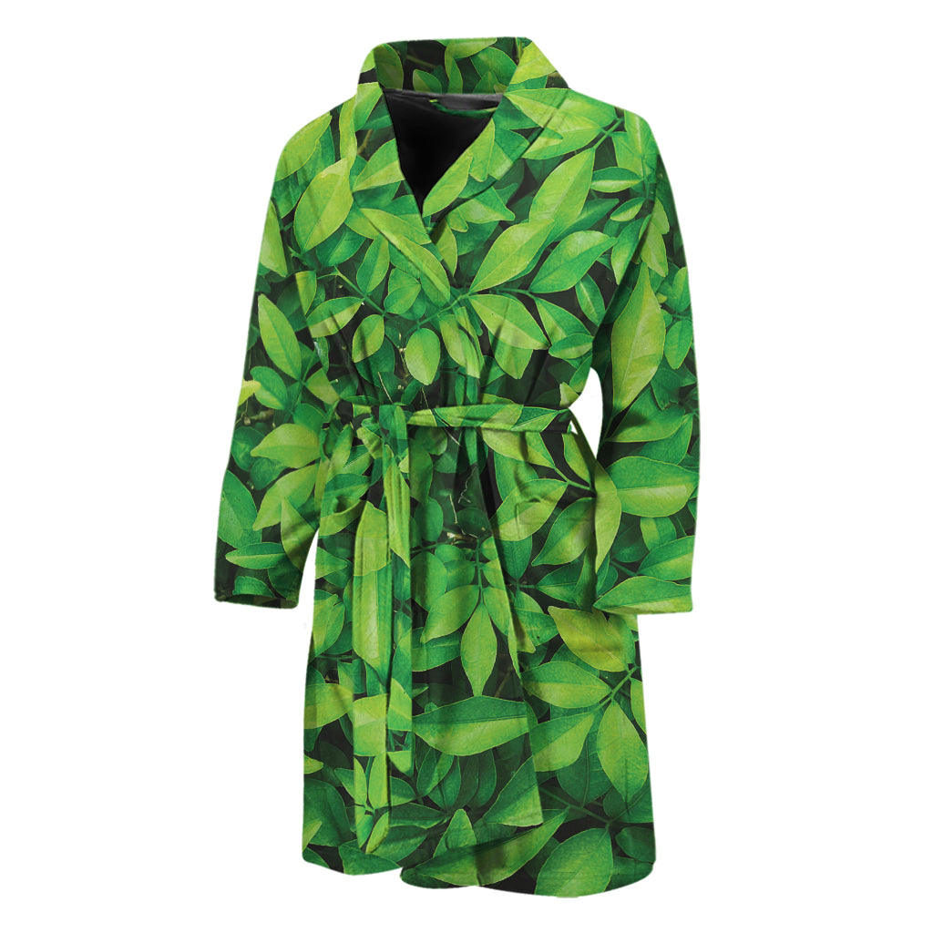 Green Leaf Print Men's Bathrobe