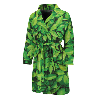 Green Leaf Print Men's Bathrobe