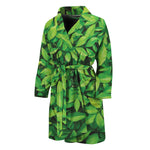 Green Leaf Print Men's Bathrobe