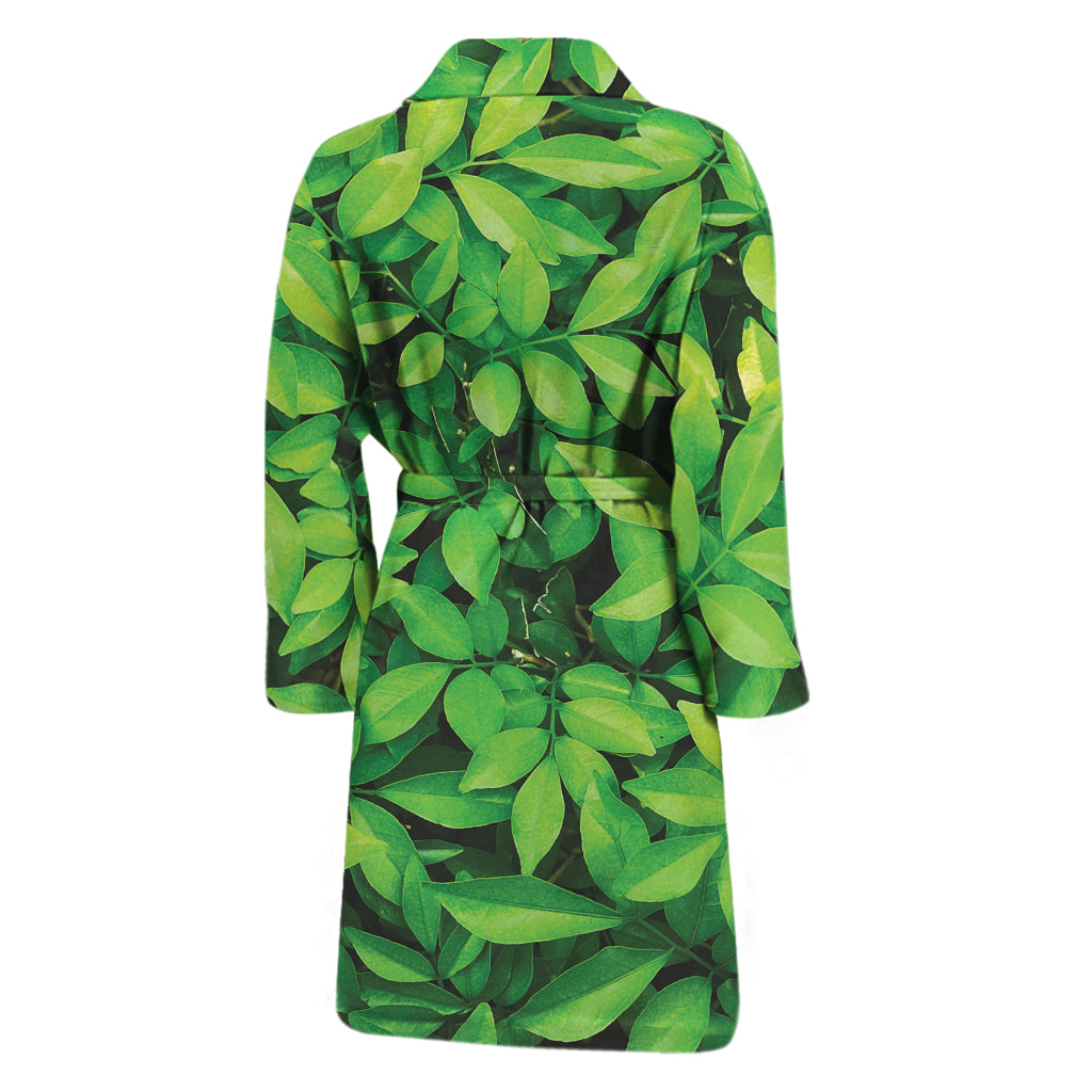 Green Leaf Print Men's Bathrobe