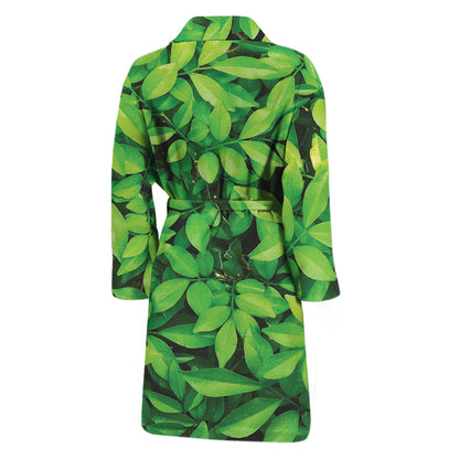 Green Leaf Print Men's Bathrobe