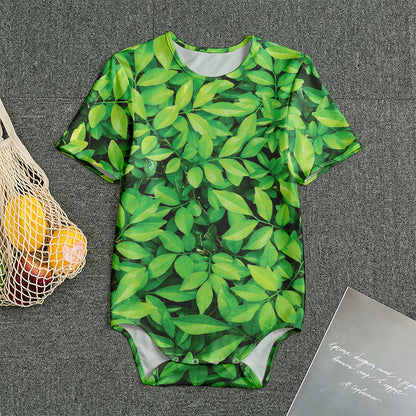 Green Leaf Print Men's Bodysuit