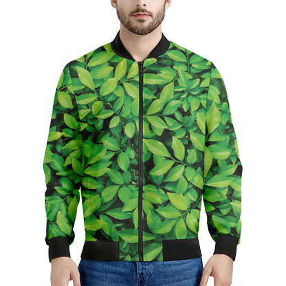 Green Leaf Print Men's Bomber Jacket