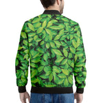 Green Leaf Print Men's Bomber Jacket