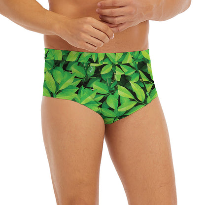 Green Leaf Print Men's Briefs