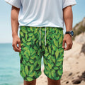 Green Leaf Print Men's Cargo Shorts