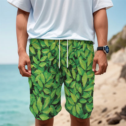 Green Leaf Print Men's Cargo Shorts