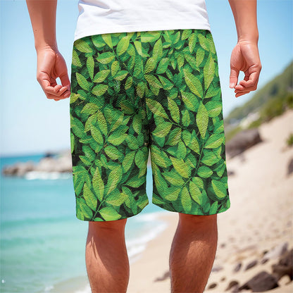 Green Leaf Print Men's Cargo Shorts