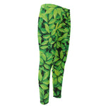 Green Leaf Print Men's Compression Pants