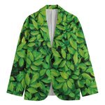 Green Leaf Print Men's Cotton Blazer