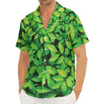 Green Leaf Print Men's Deep V-Neck Shirt