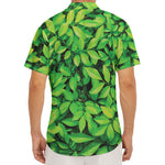 Green Leaf Print Men's Deep V-Neck Shirt