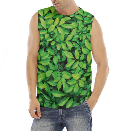 Green Leaf Print Men's Fitness Tank Top