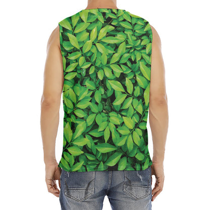 Green Leaf Print Men's Fitness Tank Top