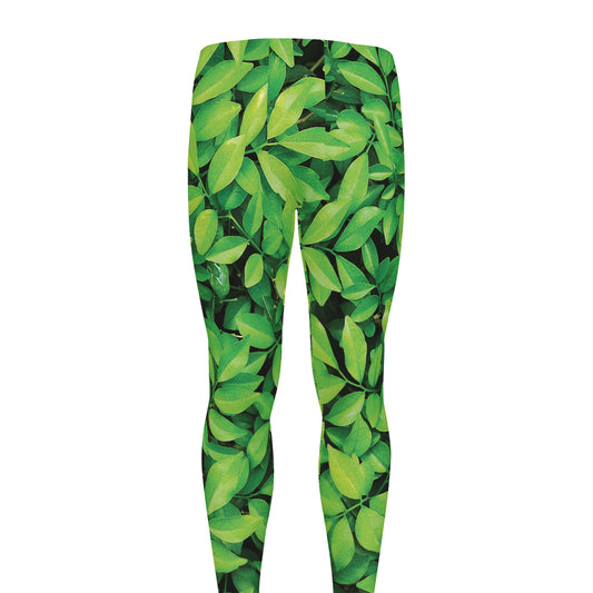 Green Leaf Print Men's leggings