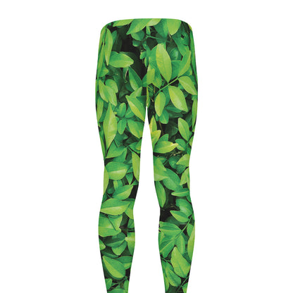 Green Leaf Print Men's leggings