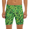 Green Leaf Print Men's Long Boxer Briefs
