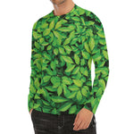 Green Leaf Print Men's Long Sleeve Rash Guard