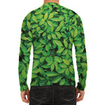 Green Leaf Print Men's Long Sleeve Rash Guard