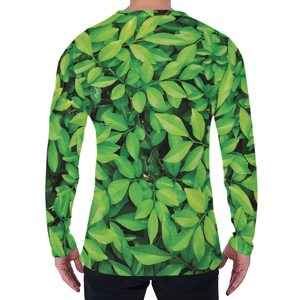 Green Leaf Print Men's Long Sleeve T-Shirt