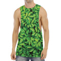 Green Leaf Print Men's Muscle Tank Top