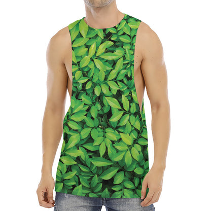 Green Leaf Print Men's Muscle Tank Top