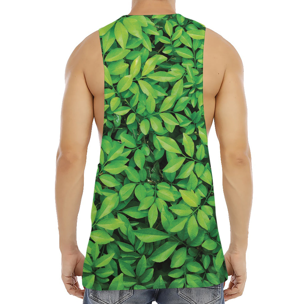 Green Leaf Print Men's Muscle Tank Top
