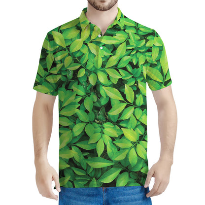 Green Leaf Print Men's Polo Shirt