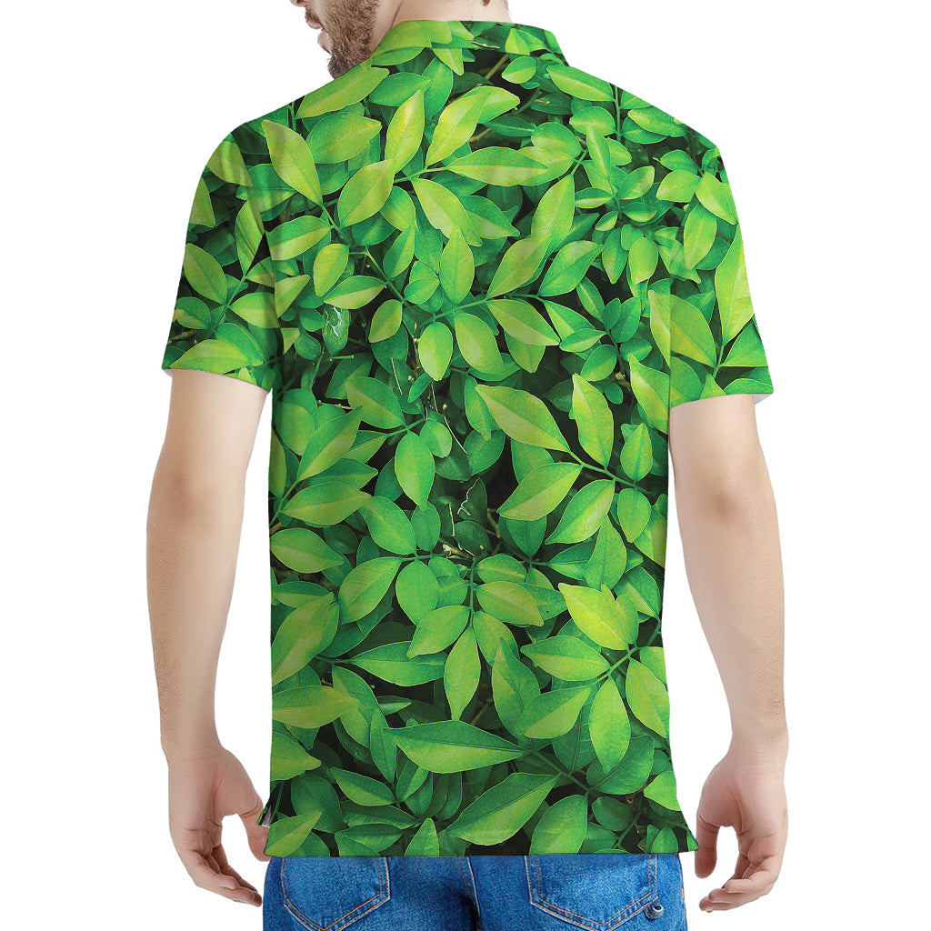 Green Leaf Print Men's Polo Shirt