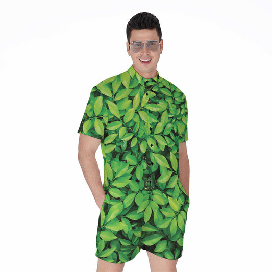 Green Leaf Print Men's Rompers
