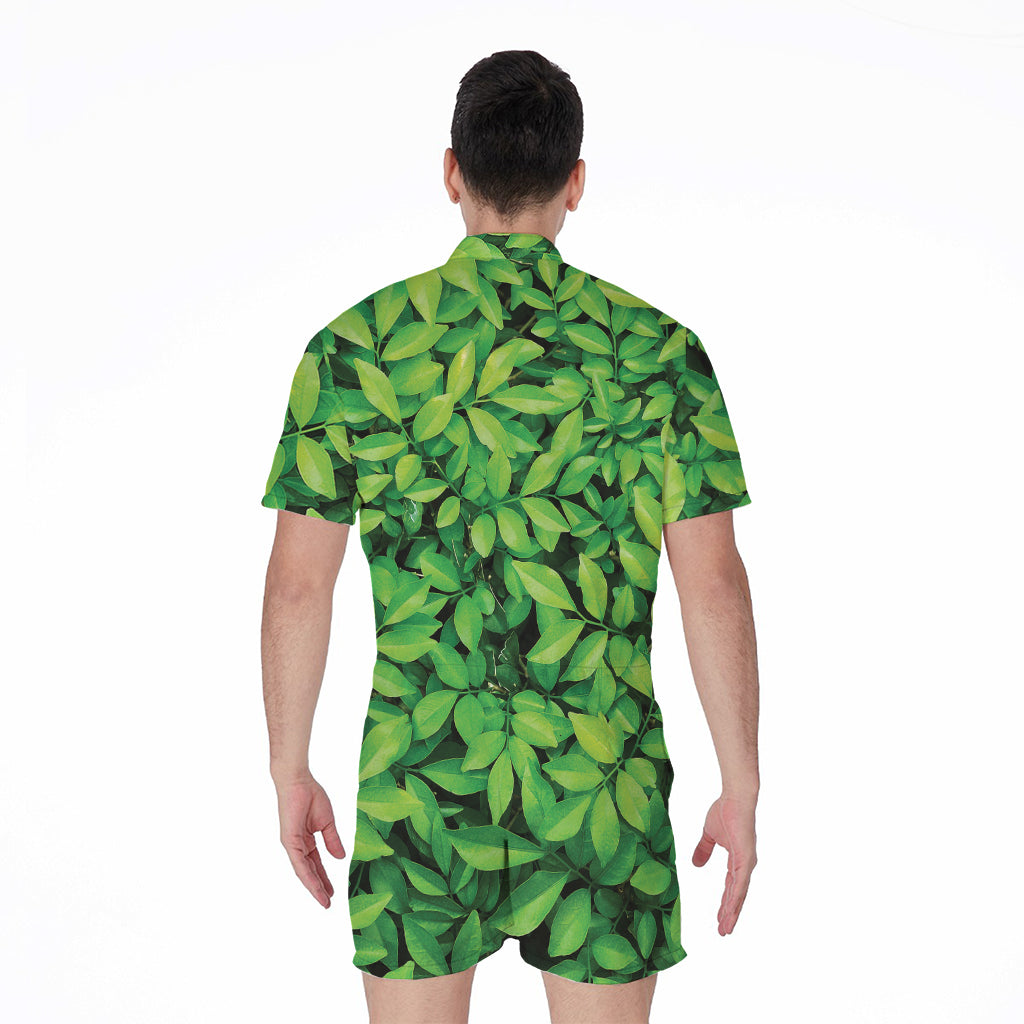 Green Leaf Print Men's Rompers