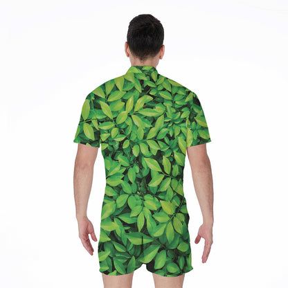 Green Leaf Print Men's Rompers